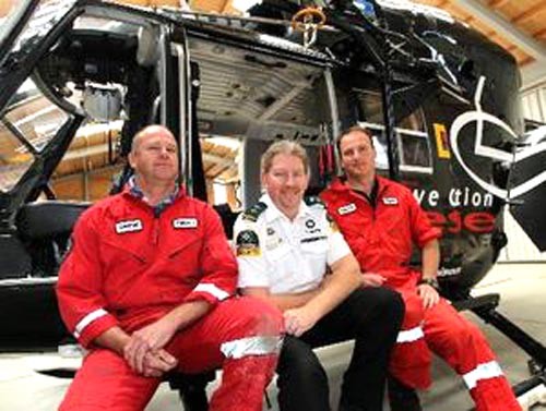 Modest heroes:  Senior winchman Geoff Taylor, St John Ambulance advanced paramedic Stephen Smith and pilot Dean Herrick ©  SW
